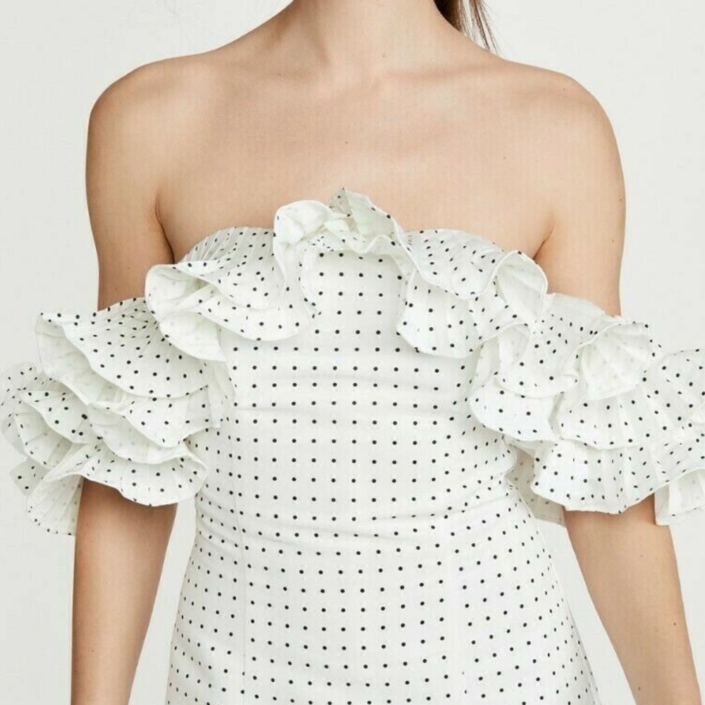 NWT MESTIZA NEW YORK LULU OFF-THE-SHOULDER POLKA-DOTS MINI DRESS SIZE 12 Z523-23 - Picture 5 of 10